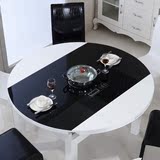 现代简约折叠伸缩圆餐桌椅组合钢化玻璃烤漆饭桌多功能电磁炉餐桌