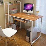 台式电脑桌简约现代家用组合卧室连体书桌书架钢架实木简易办公桌