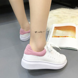 麦昆鞋小白鞋白色板鞋粉色真皮鞋系带平底运动鞋女士甜美韩版春季