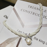 欧美高端新款时尚百搭精致镶钻人造大珍珠短款项链锁骨链女饰品
