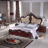 特价欧式真皮床深色 美式乡村床  实木雕花双人床 新古典床婚床
