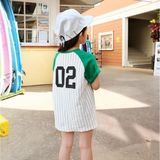 韩国男童女童纯棉条纹棒球服韩版夏款儿童短袖宽松T恤亲子装
