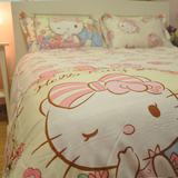 卡通花架可爱卡通猫咪 米色床笠床单纯棉全棉床上四件套喷气印染