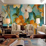 油画客厅墙纸 沙发电视背景墙壁纸 温馨卧室无缝大型壁画简约花卉