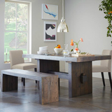 美式原实木餐桌复古长方形 简易小户型茶几餐桌椅组合6人饭桌组装