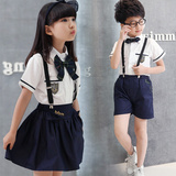 夏季61新款韩版短袖英伦学院风校服男女童背带裤套装合唱服演出服