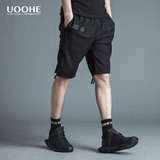 UOOHE2016夏季新款男士休闲短裤 条纹贴布休闲薄款直筒五分运动裤