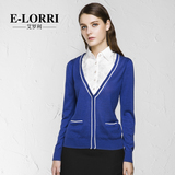E－Lorri秋冬纯色长袖假两件针织衫女 衬衣领修身套头针织毛衣潮
