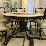 欧式圆桌实木圆桌大理石餐桌带转盘样板房餐桌椅组合豪华家具饭桌