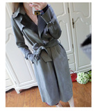 2015秋装新款OL女式风衣中长款大码修身显瘦麂皮绒外套韩版呢大衣
