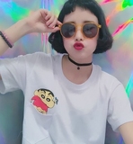 韩版夏季卡通恶搞蜡笔小新学生T恤潮牌原宿风口袋短袖打底上衣女