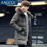 AAGCGC 男士中长款加厚羽绒服青年连帽修身韩版冬季外套4096