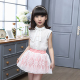 2016夏装女童连衣裙纯色韩版中大童新款童装短袖套装裙两件套裙子