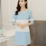 百素2016春款韩版拼接长袖女装修身显瘦时尚打底连衣裙