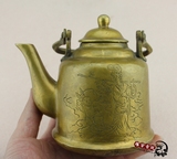 康熙六年古玩杂项 全铜人物图案 铜茶壶酒壶摆件 仿古做旧款铜器