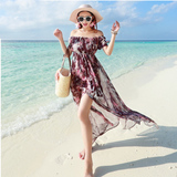 2015春夏波西米亚长裙一字领印花海边度假沙滩裙雪纺连衣裙显瘦女