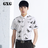 GXG男装 2015专柜同款新品 男士时尚白底黑花艺术衬衫#52123102