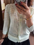促销韩版 knit co 正品甜美娃娃领防晒山 日系 镂空针织衫开衫