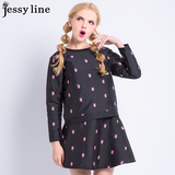 jessy line2016春装新款 杰茜莱圆领上衣a字短裙套装 两件套女装