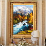 欧式手绘山水画客厅复式楼高档有框装饰画走廊玄关古典风景油画竖