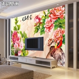 中式无缝3D立体牡丹花大型壁画客厅电视背景墙纸浮雕富贵花开壁纸