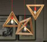 美式吊灯餐厅咖啡厅实木个性酒吧灯三角几何造型原木灯木头框木艺