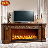 2米欧式壁炉装饰柜 定制实木壁炉架雕花深色美式电视柜壁炉芯8103