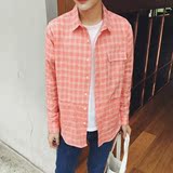 2016格子衬衫男长袖薄款青少年夏季韩版青年学生修身型休闲衬衣男