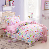 粉色爱心儿童床全棉三件套 女孩1.2米纯棉床单被套 单人学生床品