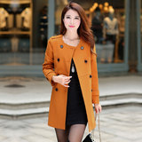 韩版大码女风衣2015女春秋新品长袖修身双排扣中长款气质风衣外套