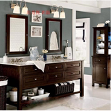 中式浴室柜组合橡木落地实木卫浴柜美式双盆大理石卫生间洗簌盆柜