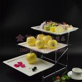 包邮时尚三层不锈钢食品展示架 陶瓷水果蛋糕点心寿司盘自助餐架