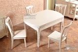 欧式餐桌 象牙白色韩式田园 可折叠伸缩实木 圆餐桌饭一桌六椅子