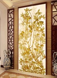 无缝大型中式玄关墙纸3D立体浮雕壁画  走廊过道背景墙壁纸玉兰花