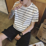 夏季韩版海魂衫半袖条纹体恤男士修身打底衫潮短袖t恤男学生小衫