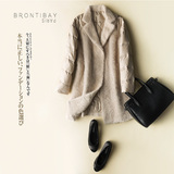 Brontibay2015冬季新品翻领中长款毛毛拼接时尚修身显瘦羽绒服女