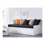 【南京宜家代购IKEA】百灵 坐卧两用床框架带双屉, 白色