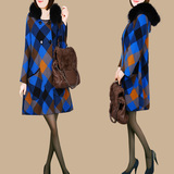 2015新款外套 时尚高档毛领混纺貂绒外套气质格子口袋貂绒大衣 女