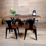 北欧宜家实木大圆桌欧式圆餐桌椅全实木复古做旧铁艺6人饭桌圆形
