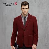 劲霸男装商务男士西装小西服休闲修身春秋季羊毛呢子时尚红色外套