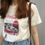 夏季新款韩版ulzzang百搭可乐字母宽松洋气软妹子学生短袖T恤女