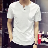 香港代购夏季潮流男士v领胖子短袖男装纯白T恤简约上衣紧身T恤男
