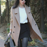 2015冬装韩版修身显瘦双排扣毛呢外套加厚中长款气质呢子大衣女装