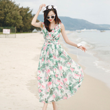 雪纺印花连衣裙中长款裙子夏季显瘦海边度假波西米亚长裙沙滩裙仙