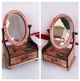 经典高档化妆镜台式 欧式田园梳妆镜首饰收纳盒木质复古公主镜子