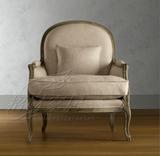 美式单人沙发 麻布沙发 美式实木沙发客厅 做旧原木单人亚麻