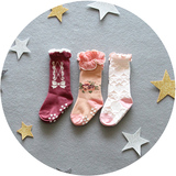 女宝宝0-3-6-12个月1-3岁三双组婴儿棉袜童袜防滑地板袜中筒袜子