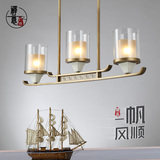 现代新中式古铜铁艺陶瓷长方形餐厅吊灯优雅中国风田园书房茶灯饰