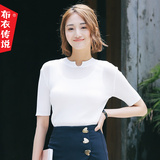 布衣传说女装 2016夏装新款 女士修身镂空T恤短袖韩版针织衫