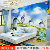 地中海蓝色风车客厅电视背景墙装饰卧室床头壁纸无缝墙布大型壁画
